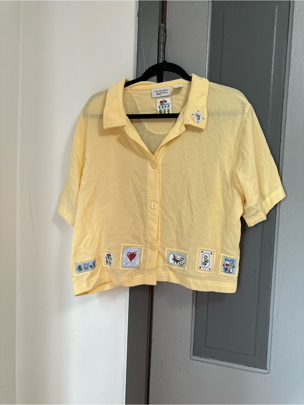 Christopher & Banks Yellow Short-Sleeve Button Front Top